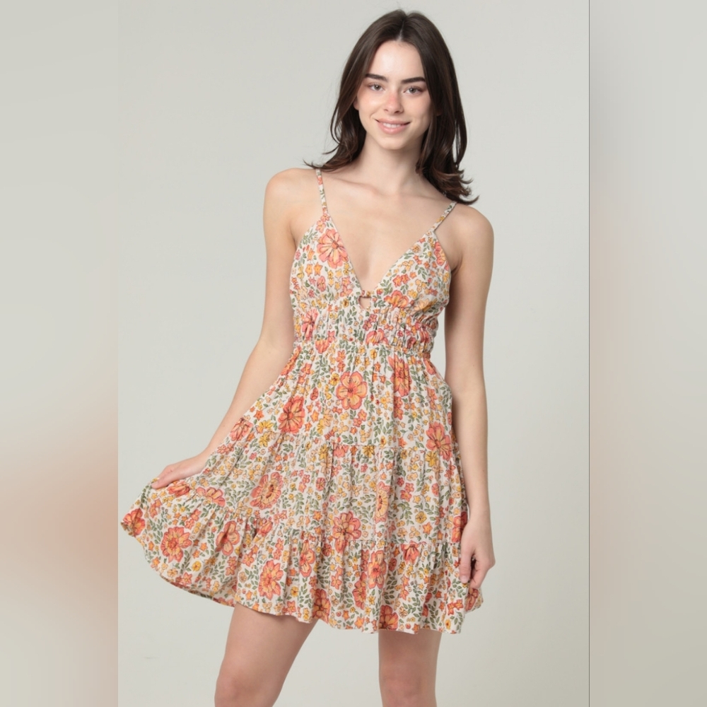 Angie Orange Floral Mini Dress